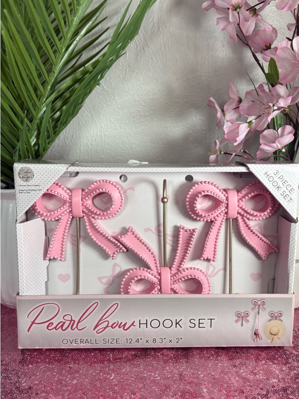 Pearl Bow Hook Set - Pink Wall Hooks